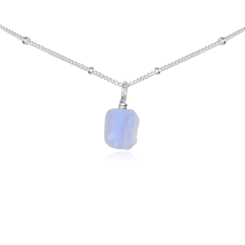 Tiny Rough Blue Lace Agate Gemstone Pendant Choker