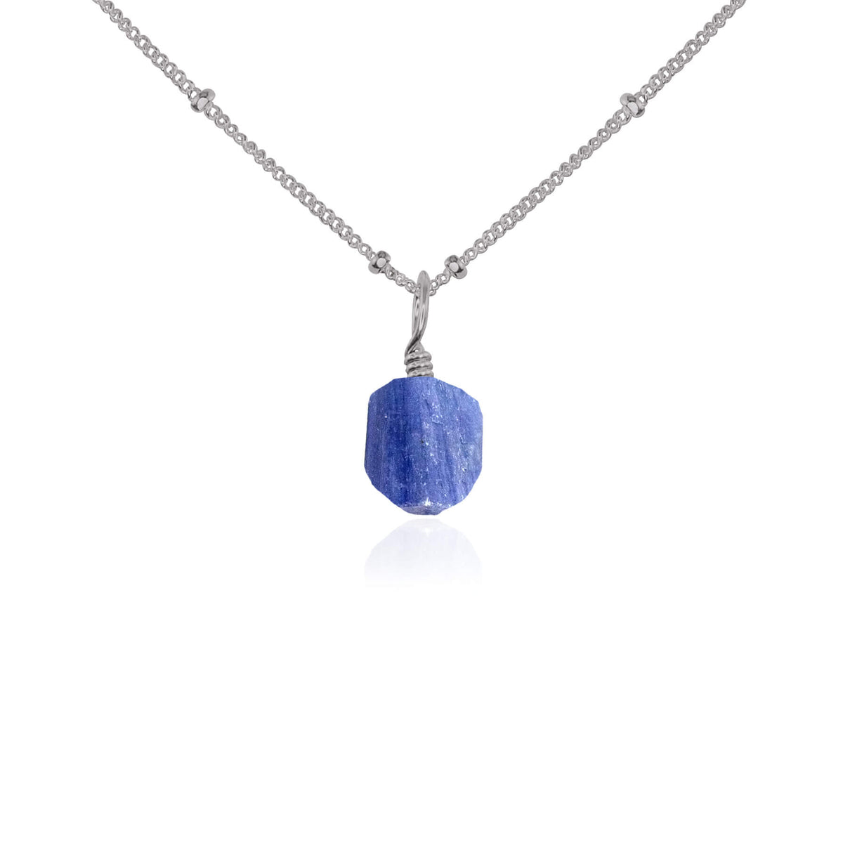 Raw Crystal Pendant Necklace - Kyanite - Stainless Steel Satellite - Luna Tide Handmade Jewellery