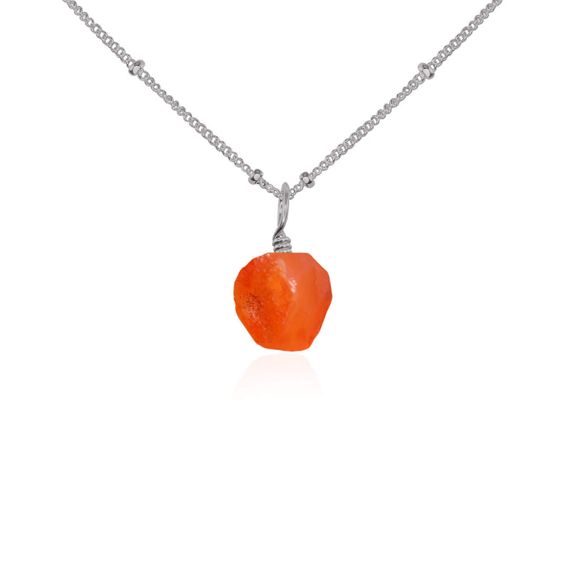 Raw Crystal Pendant Necklace - Carnelian - Stainless Steel Satellite - Luna Tide Handmade Jewellery