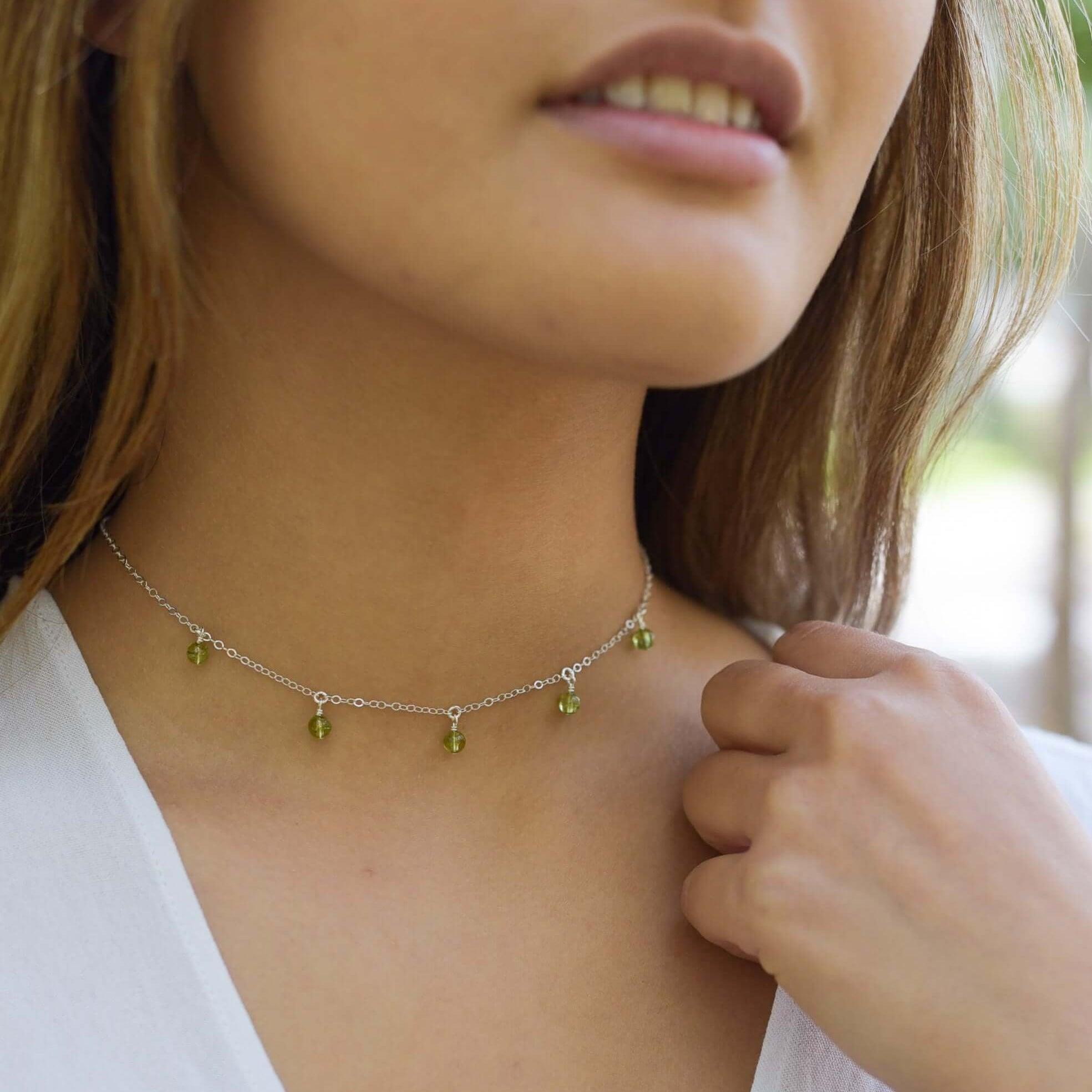 Peridot Bead Drop Choker - Peridot Bead Drop Choker - 14k Gold Fill - Luna Tide Handmade Crystal Jewellery