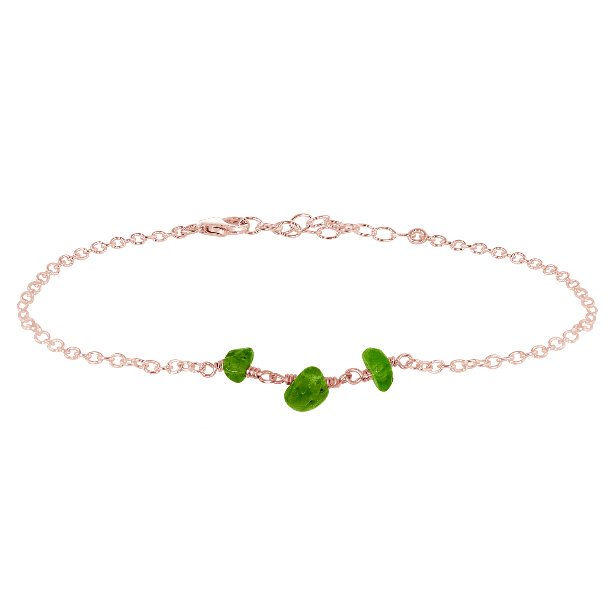 Peridot Beaded Chain Anklet - Peridot Beaded Chain Anklet - 14k Rose Gold Fill - Luna Tide Handmade Crystal Jewellery