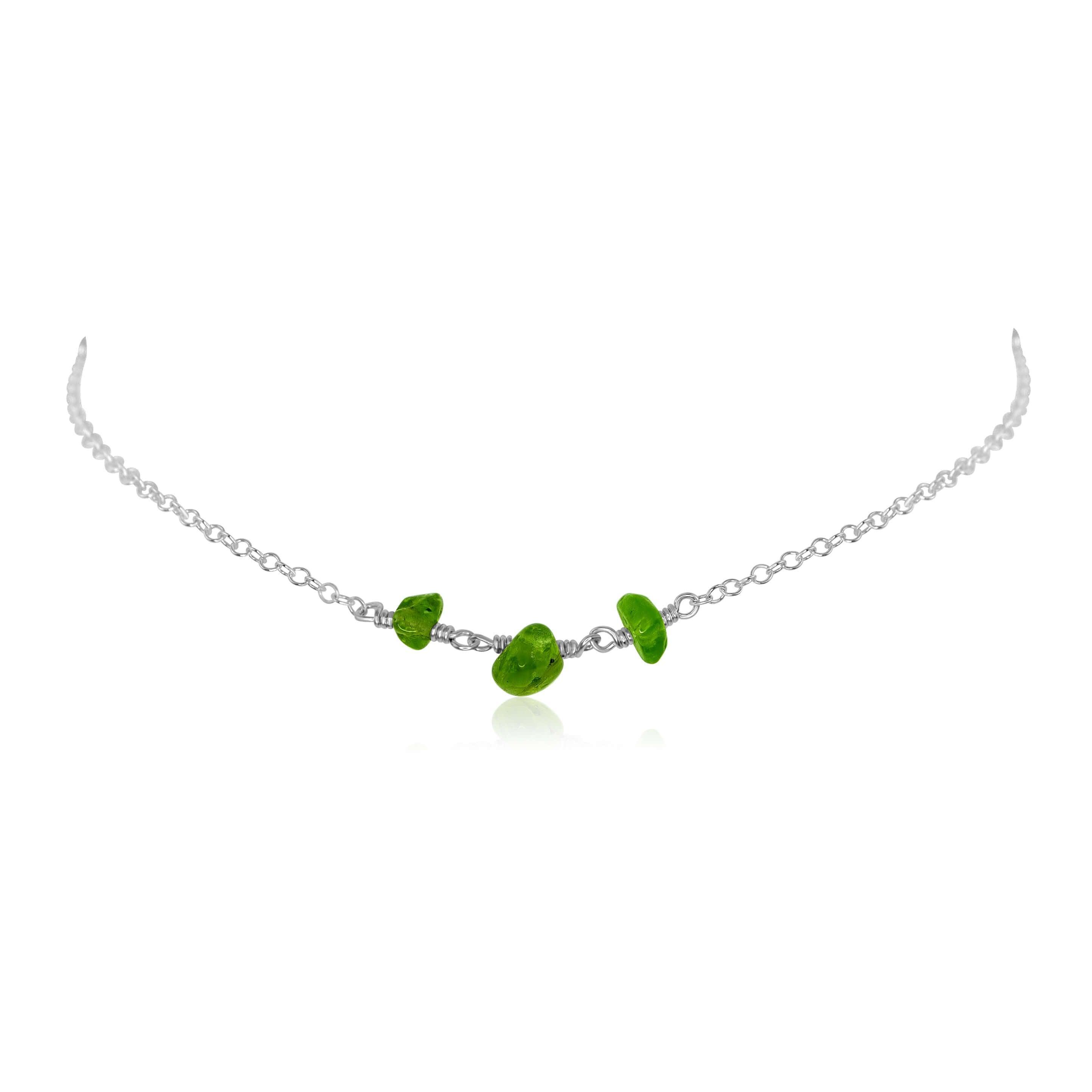 Peridot Beaded Chain Choker Necklace - Peridot Beaded Chain Choker Necklace - Sterling Silver - Luna Tide Handmade Crystal Jewellery
