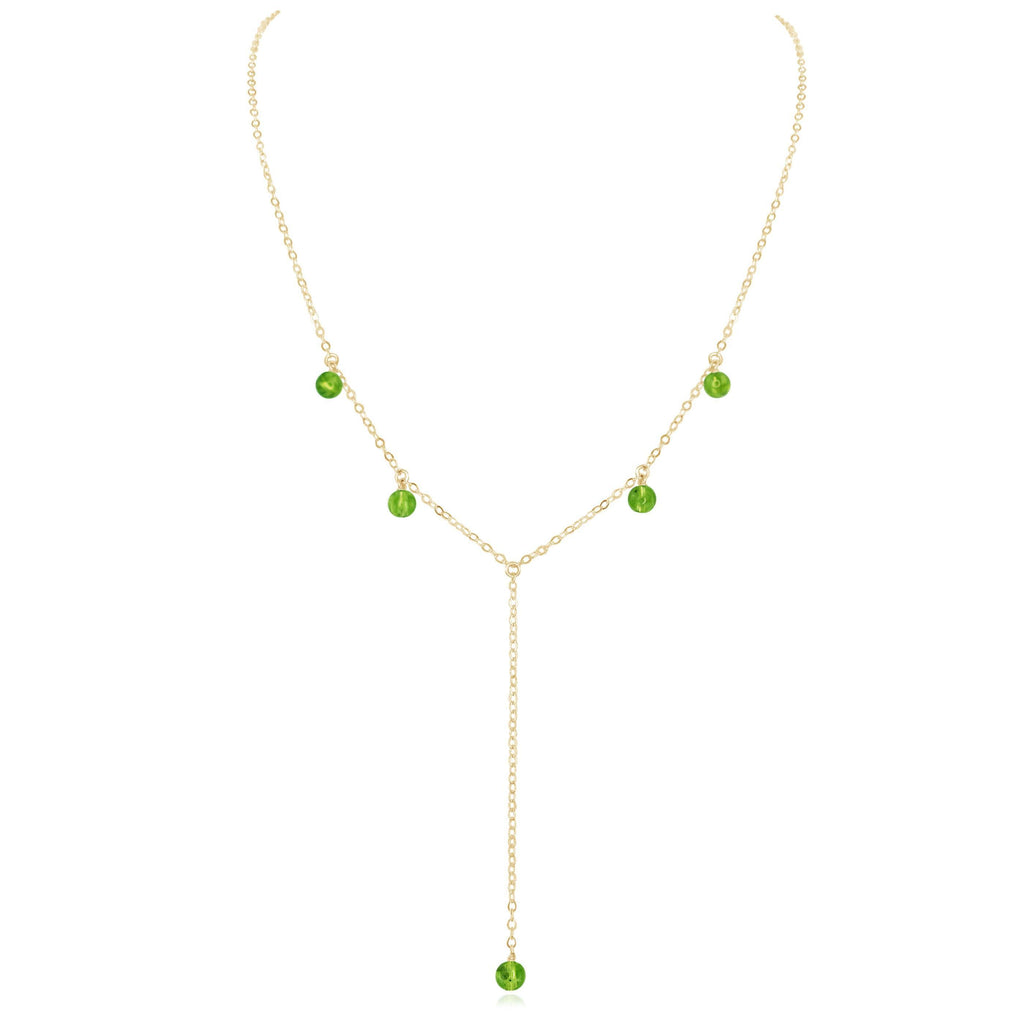 Peridot Boho Lariat Necklace - Peridot Boho Lariat Necklace - 14k Gold Fill - Luna Tide Handmade Crystal Jewellery