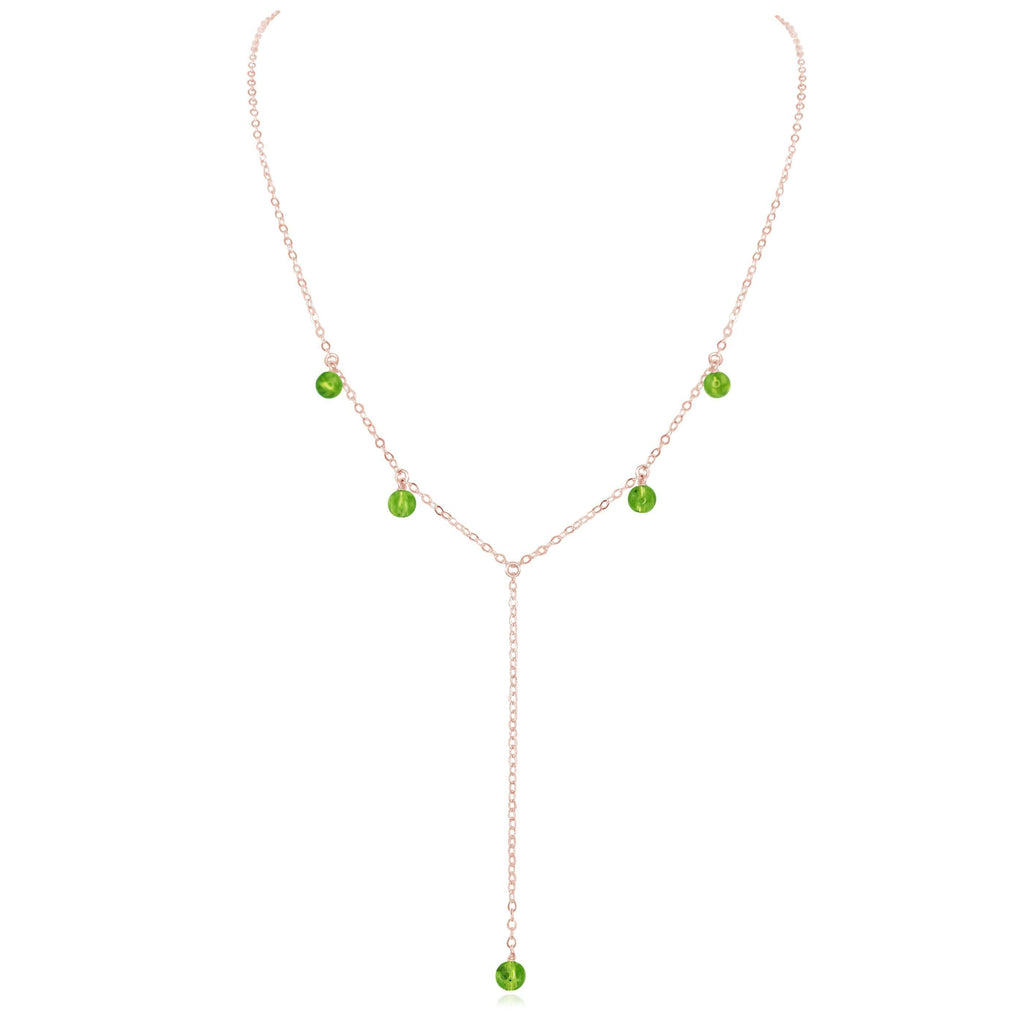 Peridot Boho Lariat Necklace - Peridot Boho Lariat Necklace - 14k Rose Gold Fill - Luna Tide Handmade Crystal Jewellery
