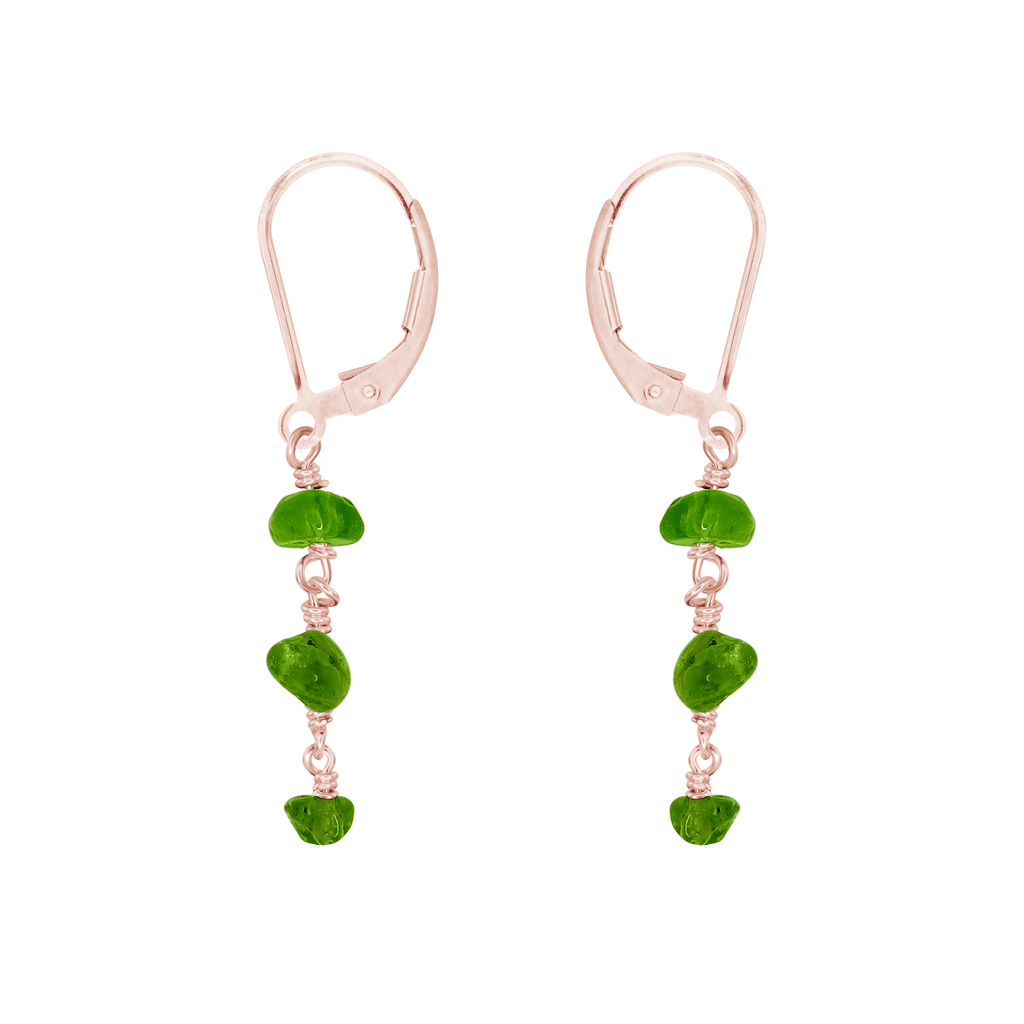 Peridot Crystal Beaded Chain Dangle Leverback Earrings - Peridot Crystal Beaded Chain Dangle Leverback Earrings - 14k Rose Gold Fill - Luna Tide Handmade Crystal Jewellery
