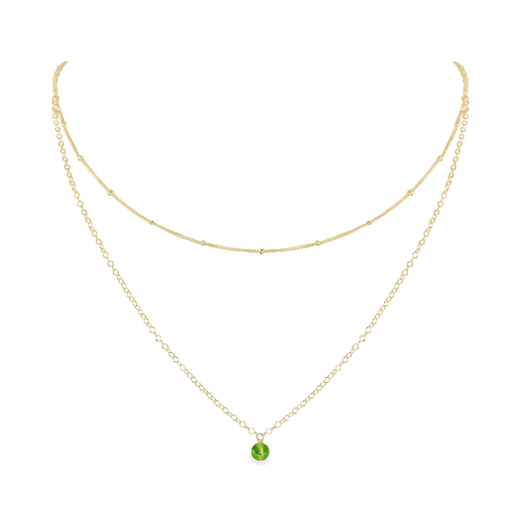 Peridot Gemstone Chain Layered Choker Necklace - Peridot Gemstone Chain Layered Choker Necklace - 14k Gold Fill - Luna Tide Handmade Crystal Jewellery