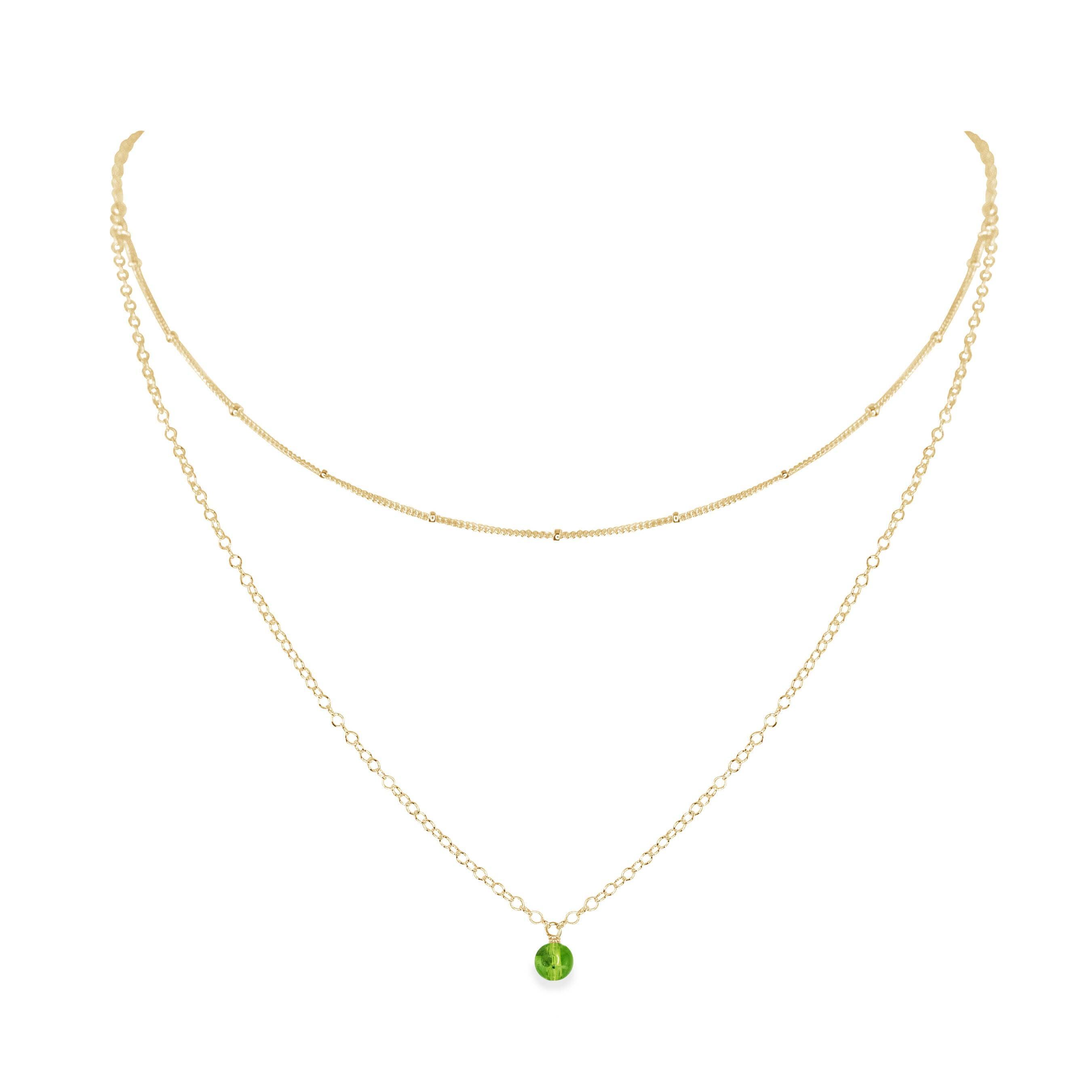 Peridot Gemstone Chain Layered Choker Necklace - Peridot Gemstone Chain Layered Choker Necklace - 14k Gold Fill - Luna Tide Handmade Crystal Jewellery