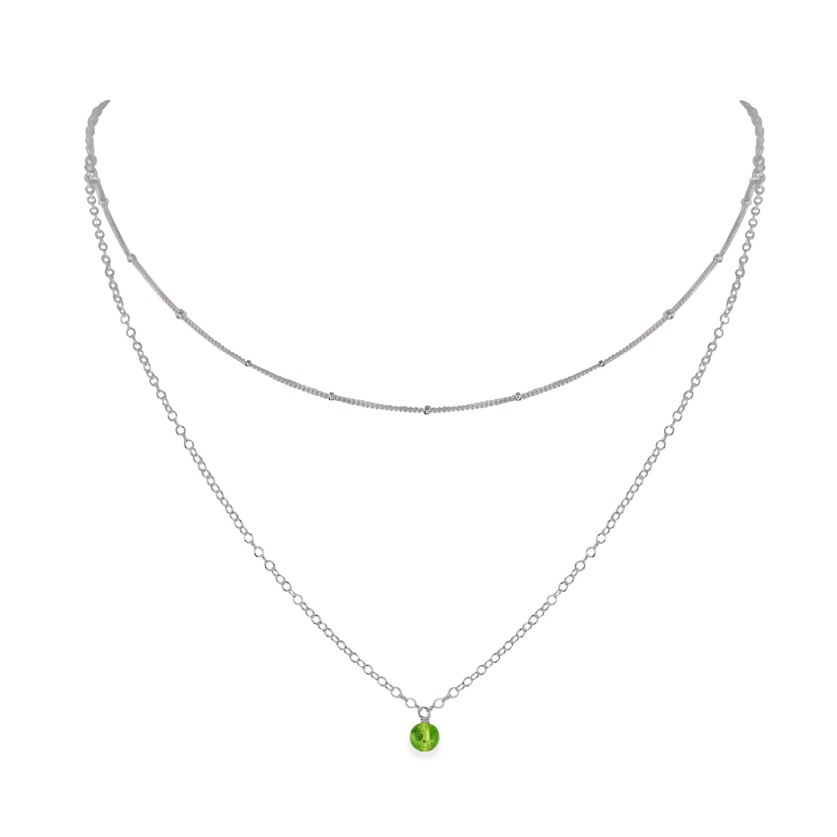 Peridot Gemstone Chain Layered Choker Necklace - Peridot Gemstone Chain Layered Choker Necklace - Stainless Steel - Luna Tide Handmade Crystal Jewellery
