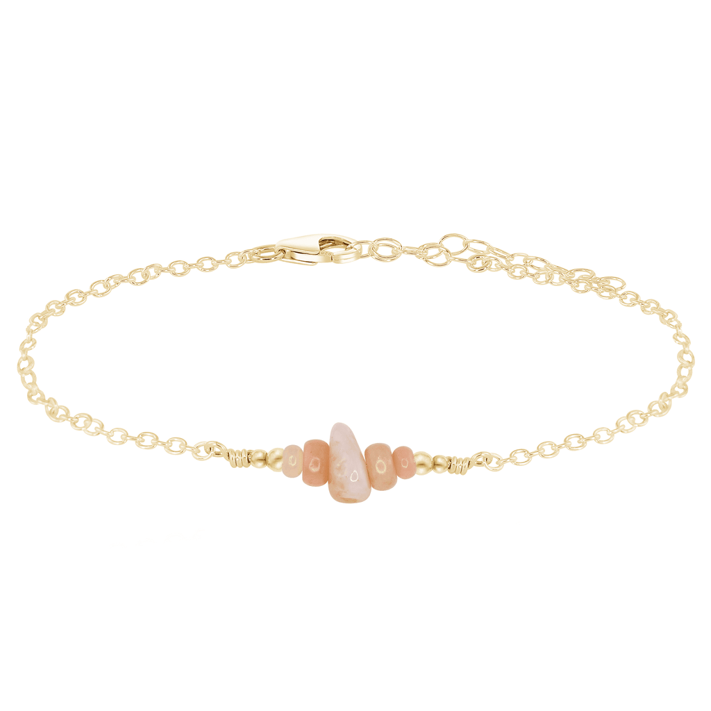 Pink Peruvian opal Chip Bead Bar Anklet - Pink Peruvian opal Chip Bead Bar Anklet - 14k Gold Fill - Luna Tide Handmade Crystal Jewellery