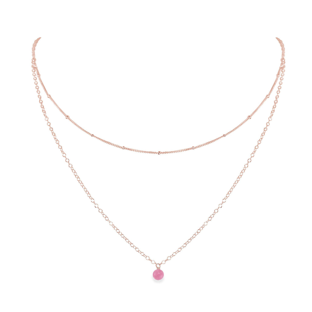 Pink Peruvian Opal Gemstone Chain Layered Choker Necklace - Pink Peruvian Opal Gemstone Chain Layered Choker Necklace - 14k Rose Gold Fill - Luna Tide Handmade Crystal Jewellery
