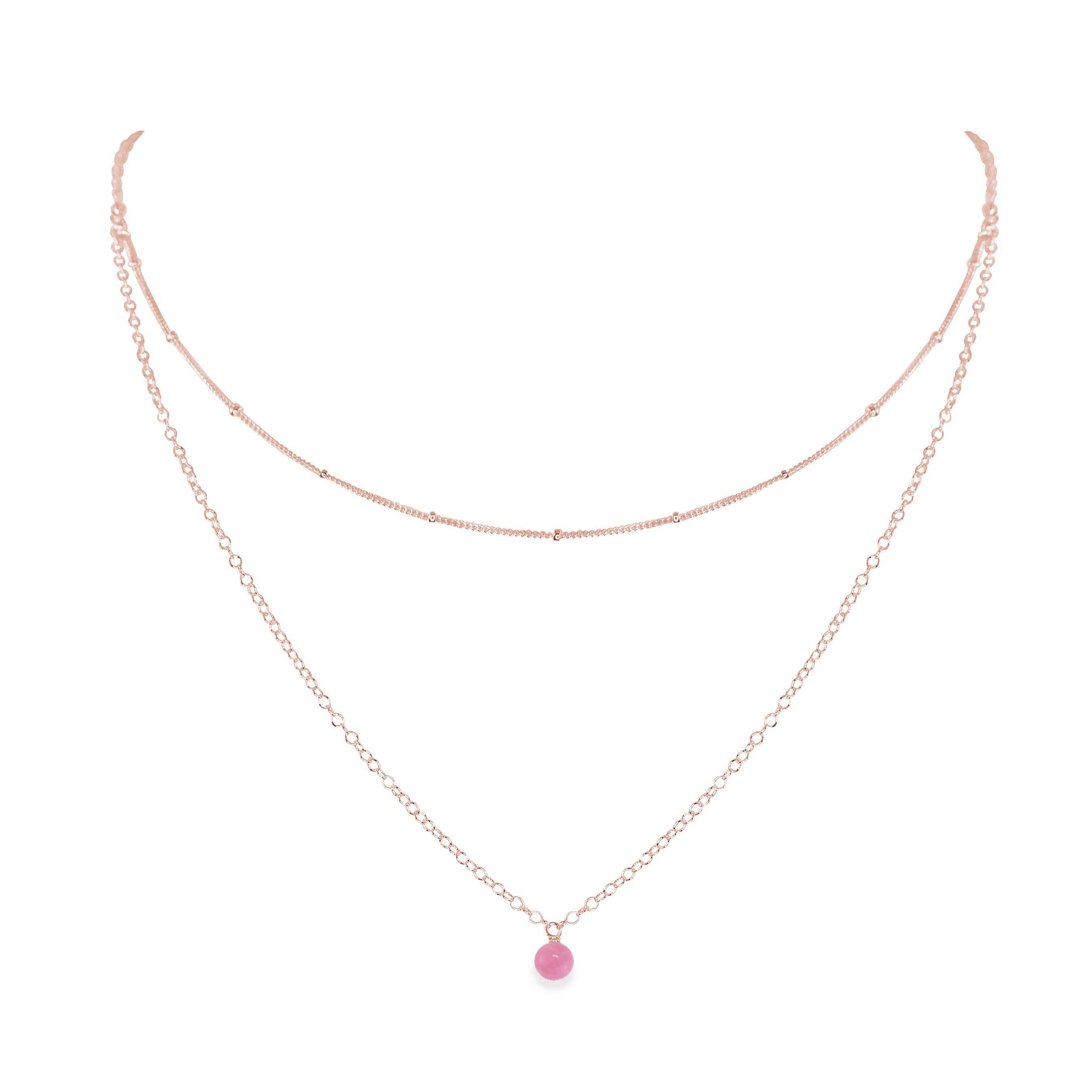 Pink Peruvian Opal Gemstone Chain Layered Choker Necklace - Pink Peruvian Opal Gemstone Chain Layered Choker Necklace - 14k Rose Gold Fill - Luna Tide Handmade Crystal Jewellery