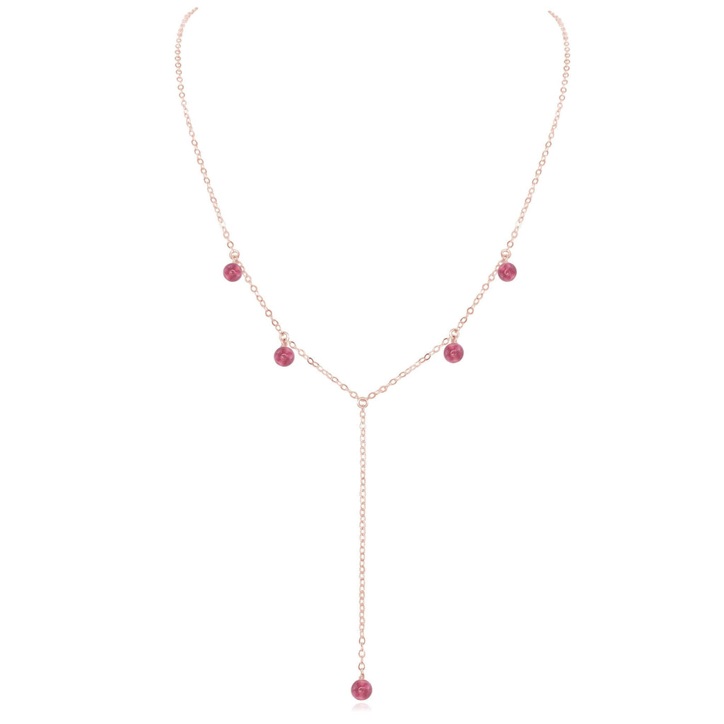 Pink Tourmaline Boho Lariat Necklace - Pink Tourmaline Boho Lariat Necklace - 14k Rose Gold Fill - Luna Tide Handmade Crystal Jewellery
