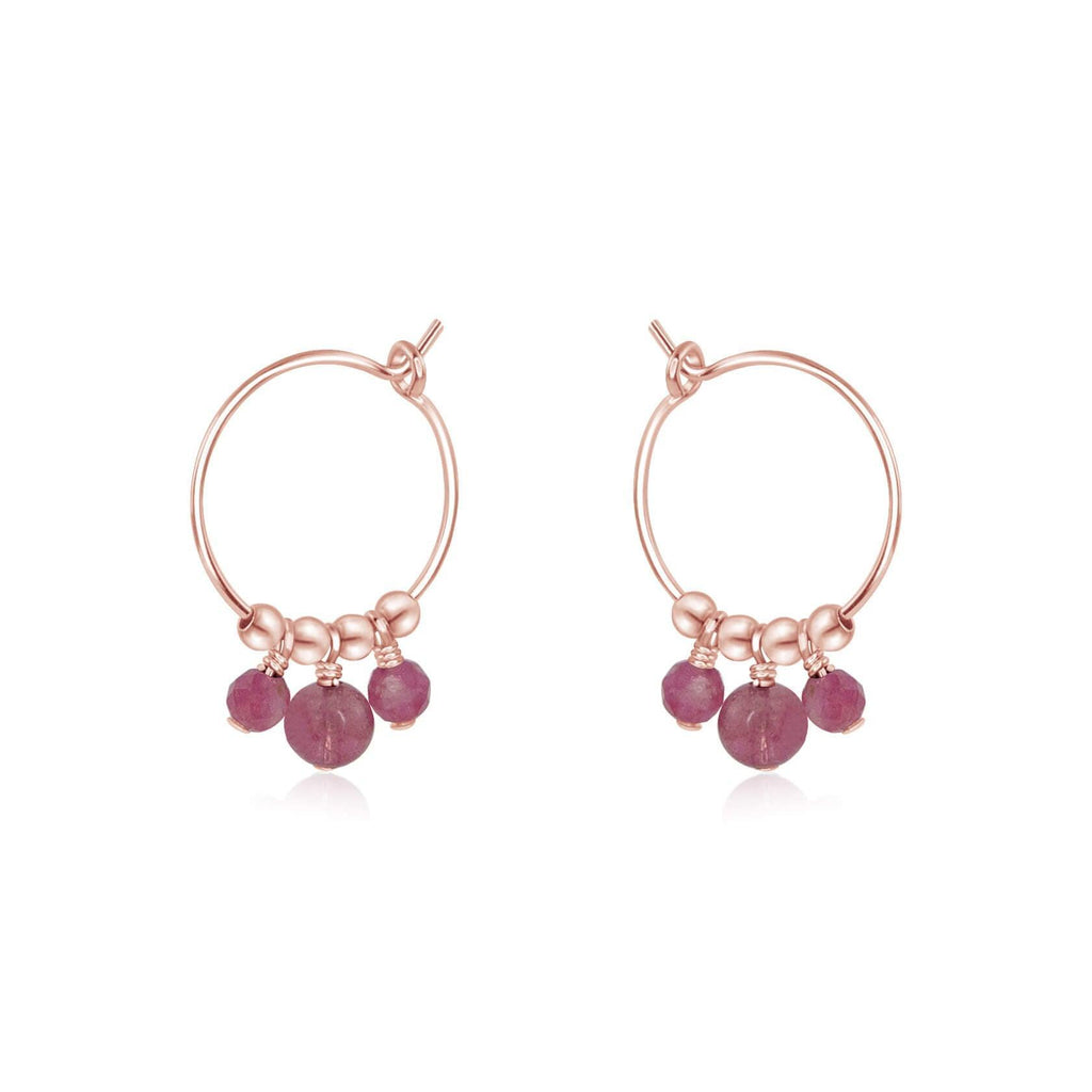 Pink Tourmaline Gemstone Bead Drop Hoop Earrings - Pink Tourmaline Gemstone Bead Drop Hoop Earrings - 14k Rose Gold Fill - Luna Tide Handmade Crystal Jewellery