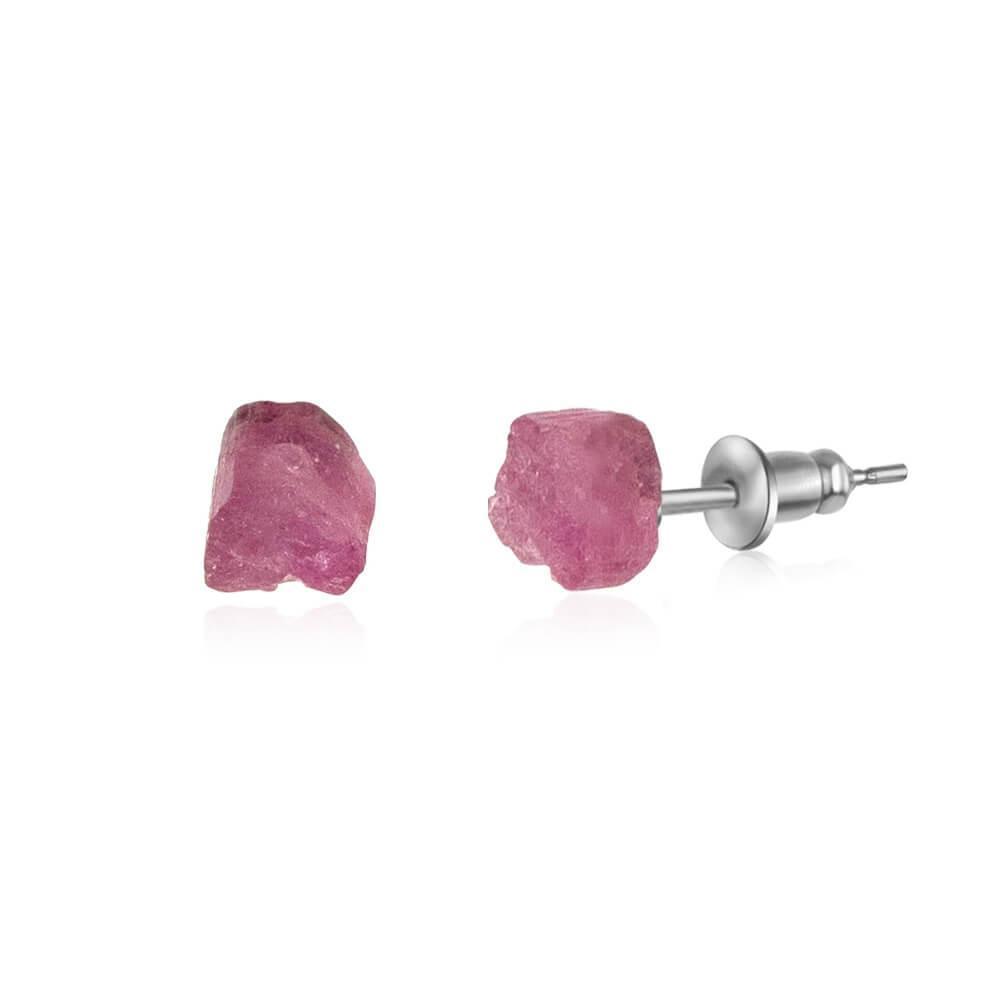 Custom Raw Crystal Gemstone Stud Earrings - Custom Raw Crystal Gemstone Stud Earrings - Sterling Silver / Pink Tourmaline for October - Luna Tide Handmade Crystal Jewellery