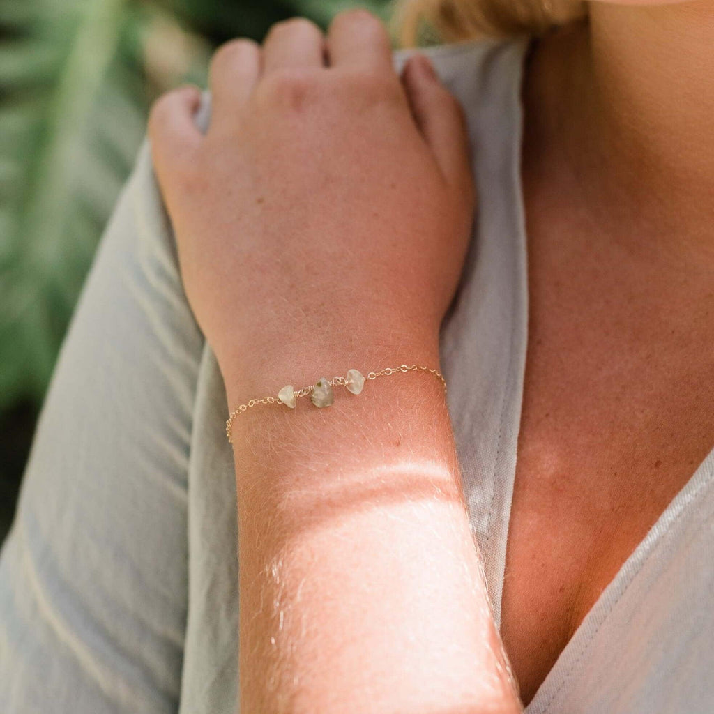 Prehnite Beaded Chain Bracelet - Prehnite Beaded Chain Bracelet - Sterling Silver - Luna Tide Handmade Crystal Jewellery