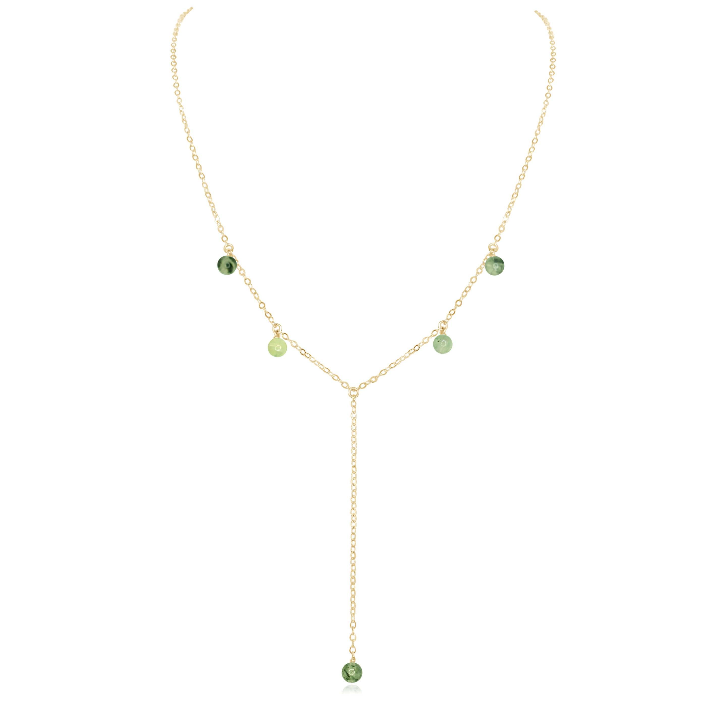 Prehnite Boho Lariat Necklace - Prehnite Boho Lariat Necklace - 14k Gold Fill - Luna Tide Handmade Crystal Jewellery