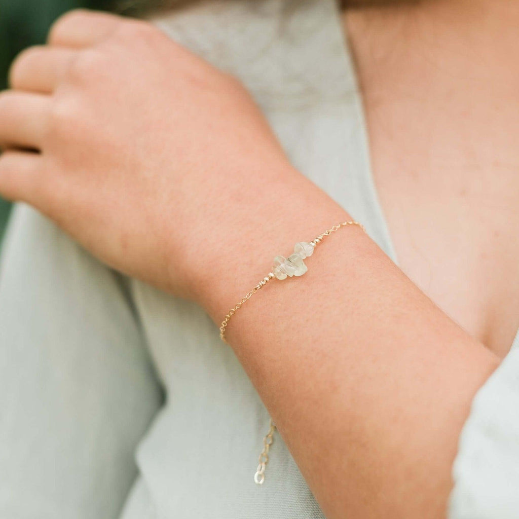 Prehnite Chip Bead Bar Bracelet - Prehnite Chip Bead Bar Bracelet - 14k Gold Fill - Luna Tide Handmade Crystal Jewellery