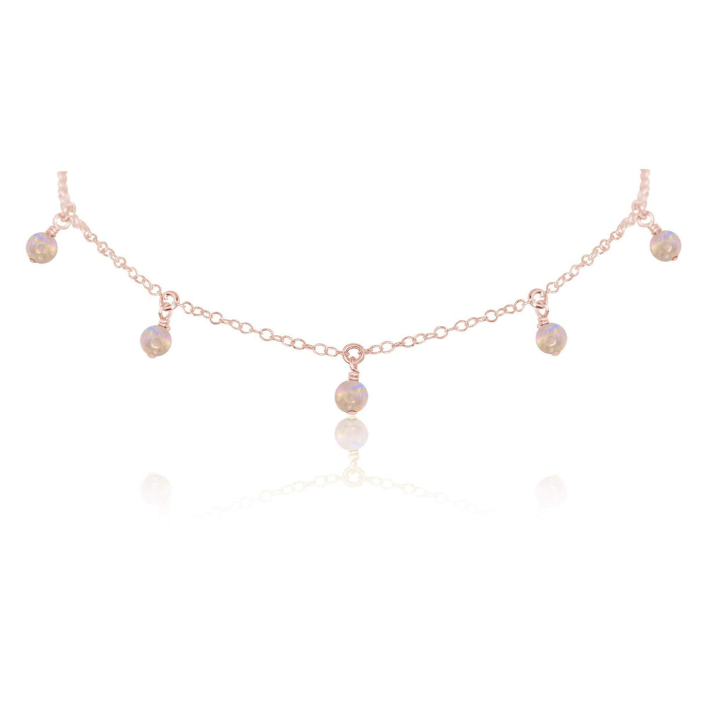 Rainbow Moonstone Bead Drop Choker - Rainbow Moonstone Bead Drop Choker - 14k Rose Gold Fill - Luna Tide Handmade Crystal Jewellery