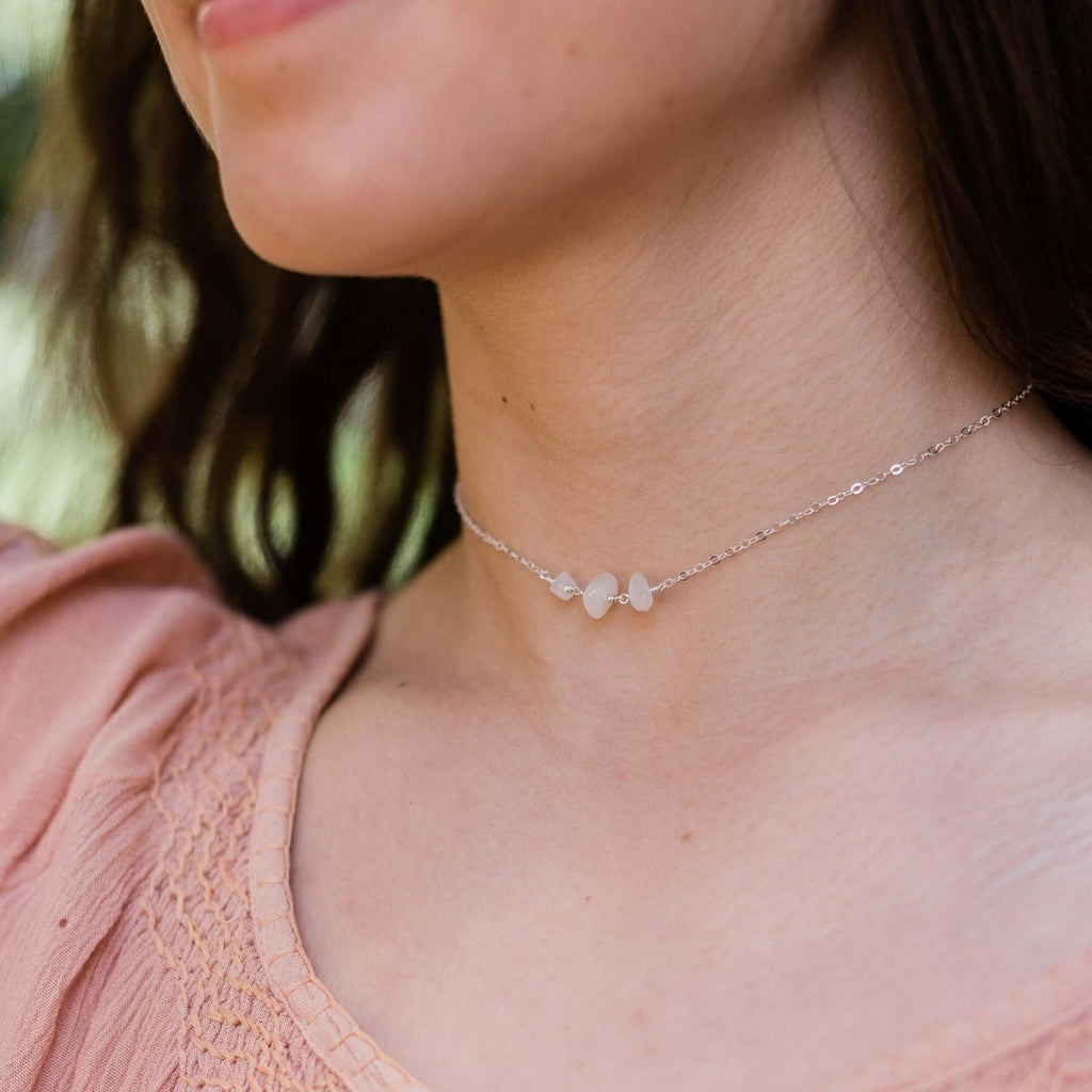 Rainbow Moonstone Beaded Chain Choker Necklace - Rainbow Moonstone Beaded Chain Choker Necklace - 14k Gold Fill - Luna Tide Handmade Crystal Jewellery