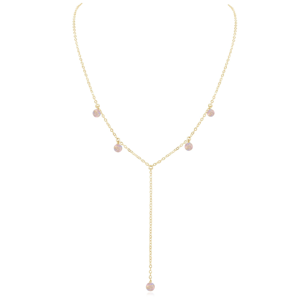 Boho Y Necklace - Rainbow Moonstone - 14K Gold Fill - Luna Tide Handmade Jewellery