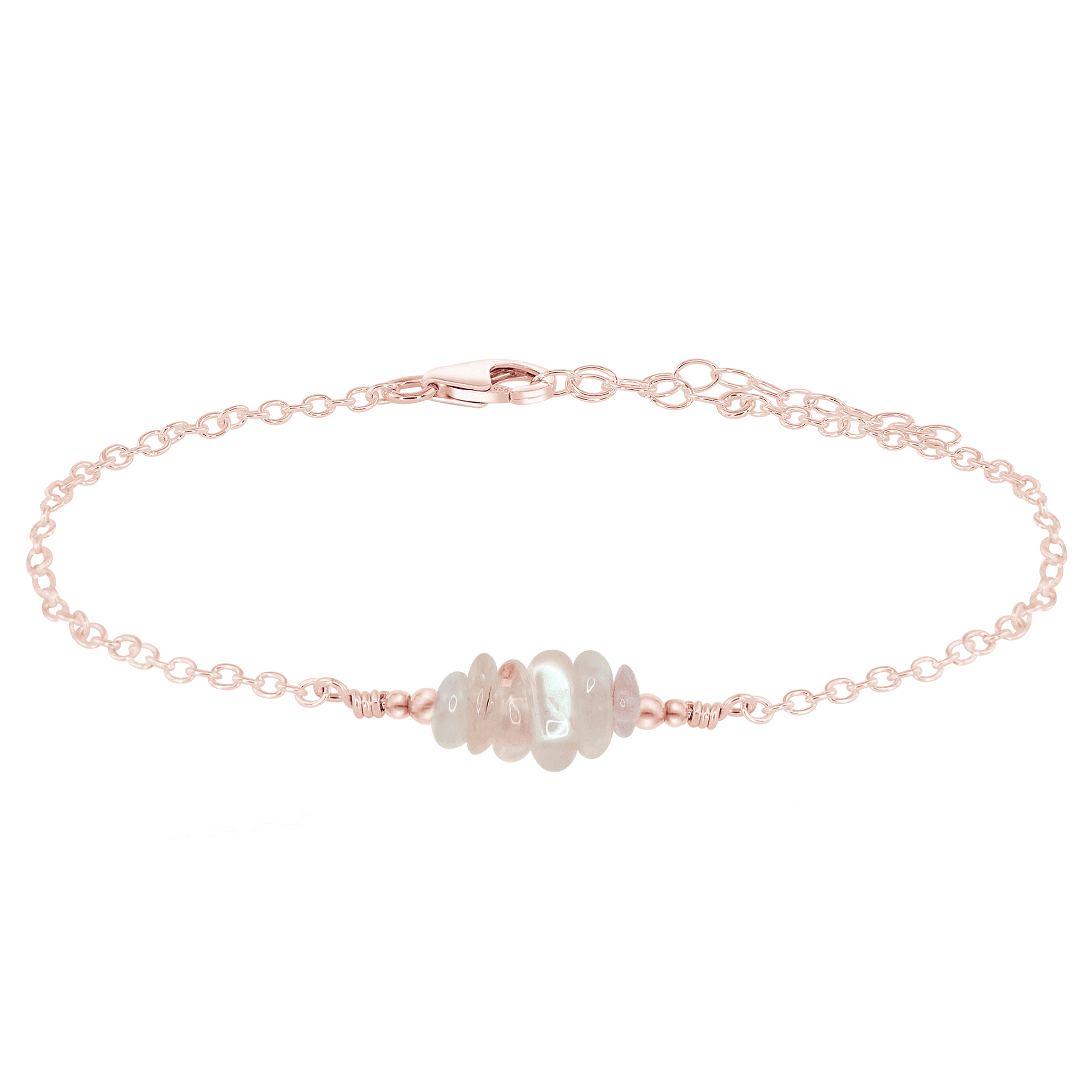 Rainbow moonstone Chip Bead Bar Anklet - Rainbow moonstone Chip Bead Bar Anklet - 14k Rose Gold Fill - Luna Tide Handmade Crystal Jewellery