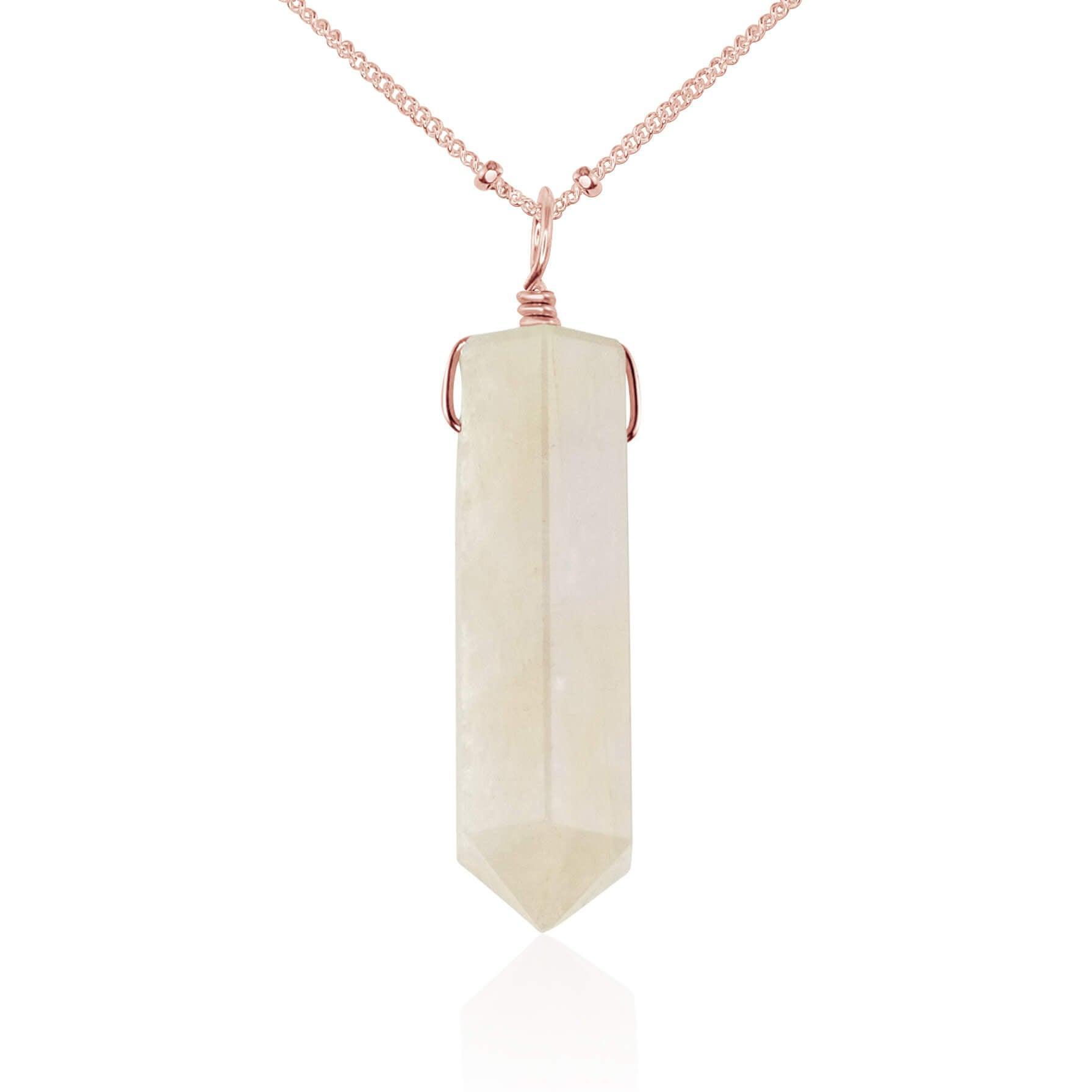 Rainbow Moonstone Crystal Generator Point Pendant Necklace - Rainbow Moonstone Crystal Generator Point Pendant Necklace - 14k Rose Gold Fill / Satellite - Luna Tide Handmade Crystal Jewellery