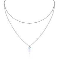 Double Terminated Crystal Layered Choker - Rainbow Moonstone - Stainless Steel - Luna Tide Handmade Jewellery