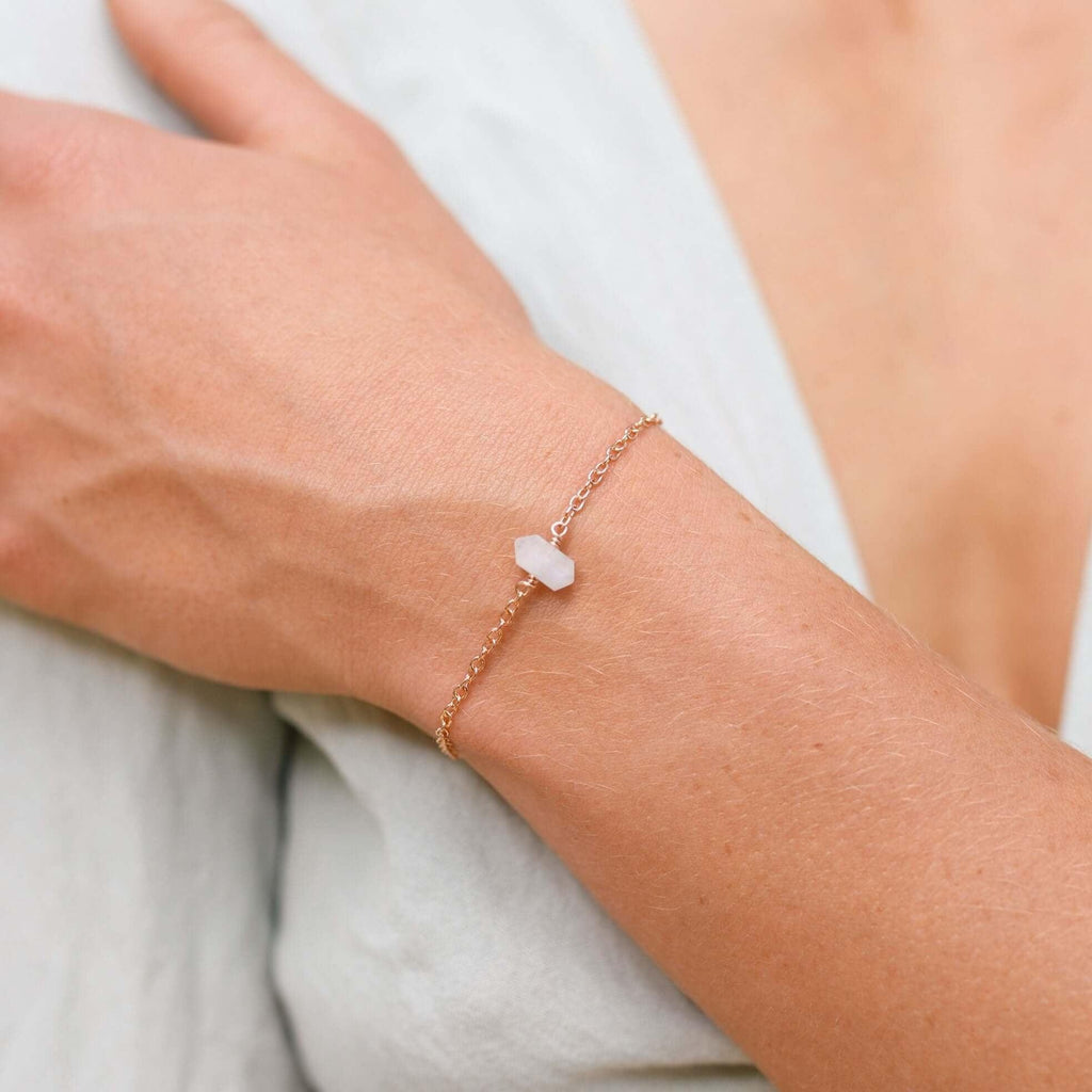 Rainbow Moonstone Double Terminated Mini Crystal Point Bracelet - Rainbow Moonstone Double Terminated Mini Crystal Point Bracelet - 14k Gold Fill - Luna Tide Handmade Crystal Jewellery