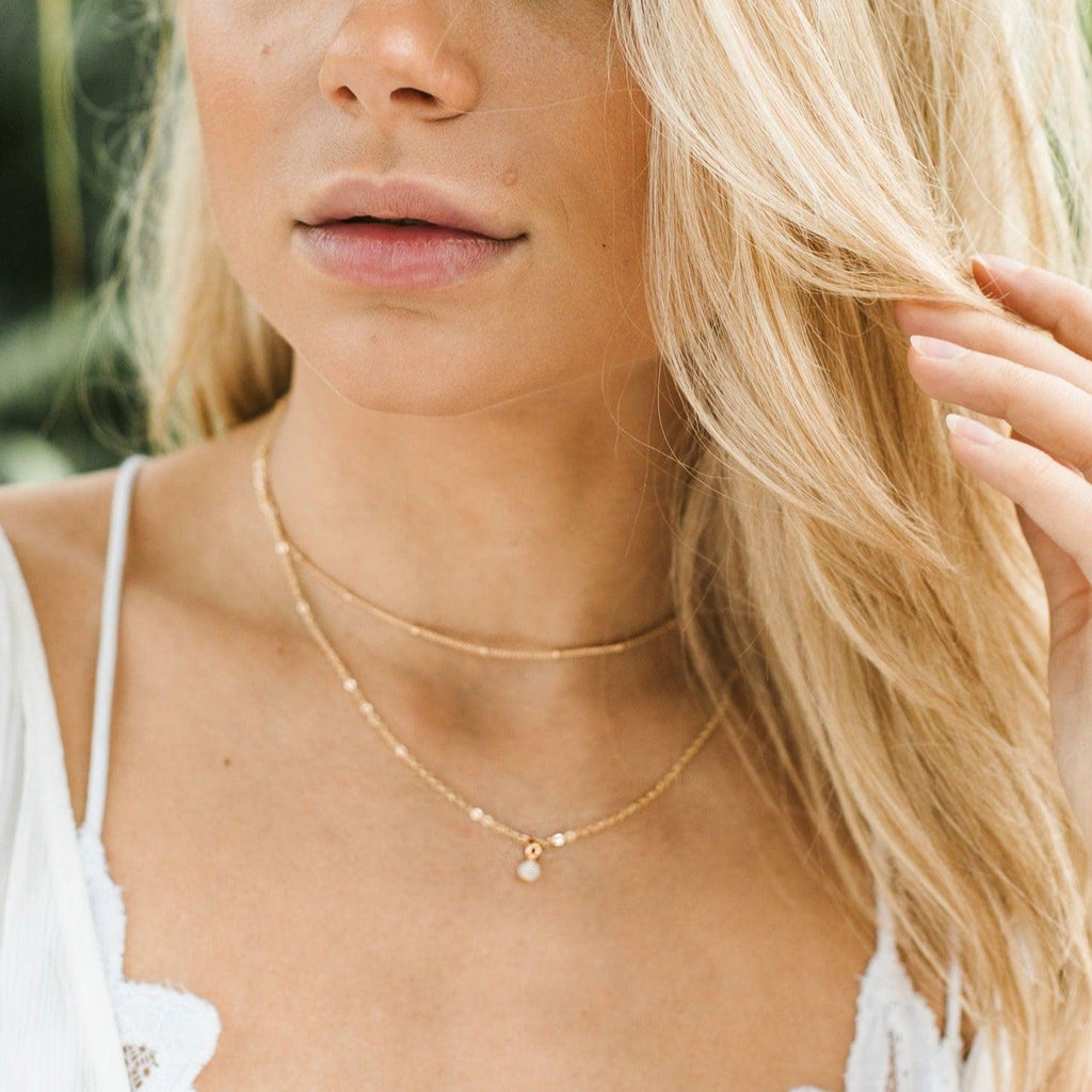 Rainbow Moonstone Gemstone Chain Layered Choker Necklace - Rainbow Moonstone Gemstone Chain Layered Choker Necklace - 14k Gold Fill - Luna Tide Handmade Crystal Jewellery