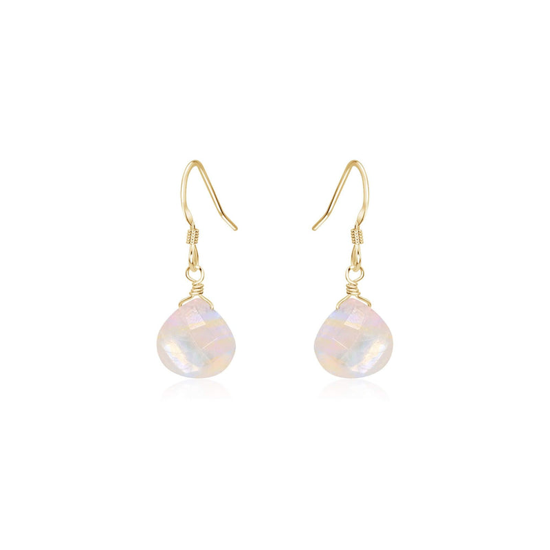 Teardrop Earrings - Rainbow Moonstone - 14K Gold Fill - Luna Tide Handmade Jewellery