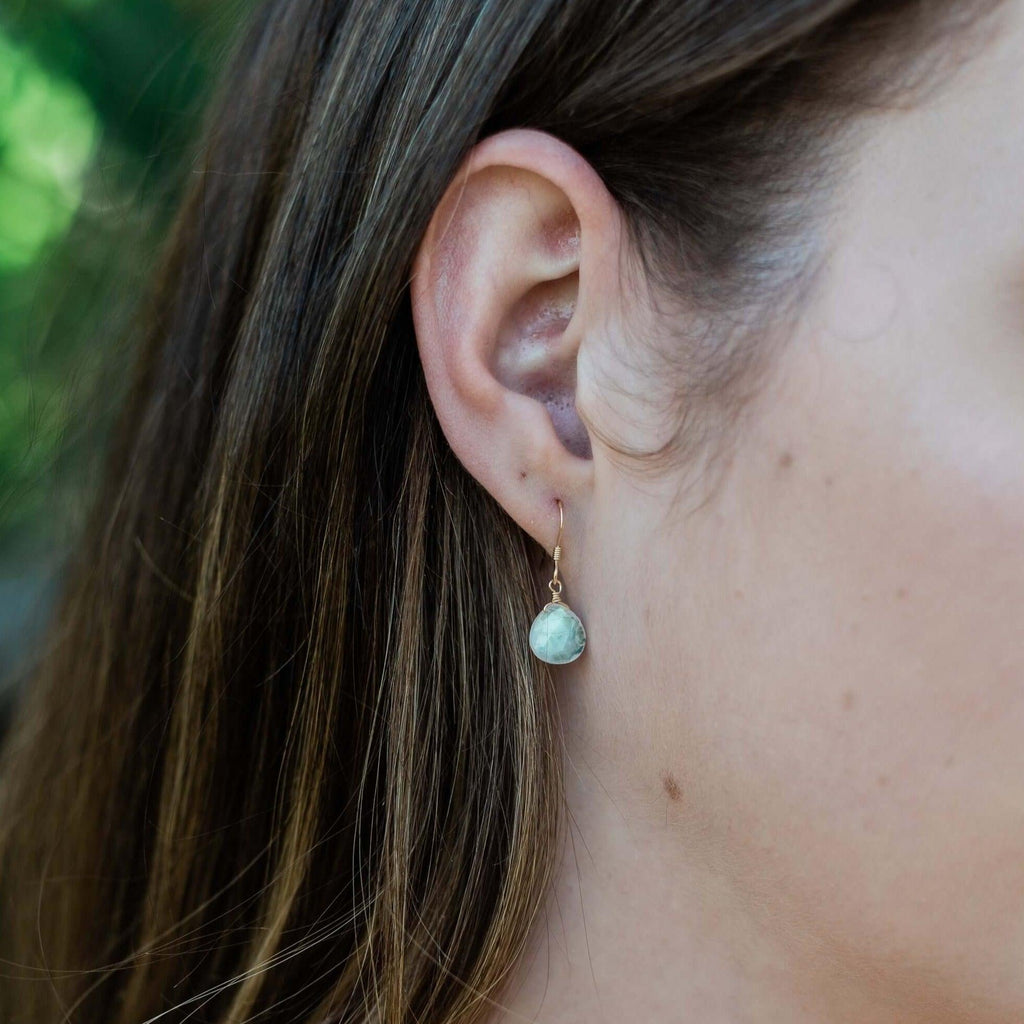 Rainbow Moonstone Gemstone Teardrop Dangle Earrings - Rainbow Moonstone Gemstone Teardrop Dangle Earrings - 14k Gold Fill - Luna Tide Handmade Crystal Jewellery