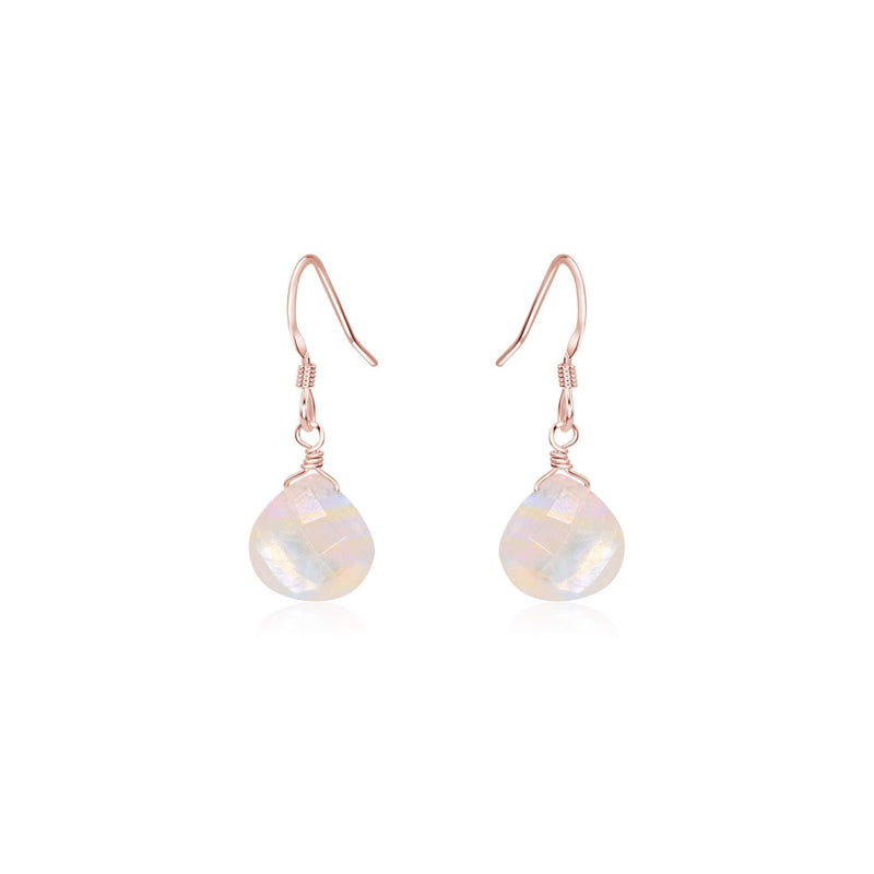 Teardrop Earrings - Rainbow Moonstone - 14K Rose Gold Fill - Luna Tide Handmade Jewellery