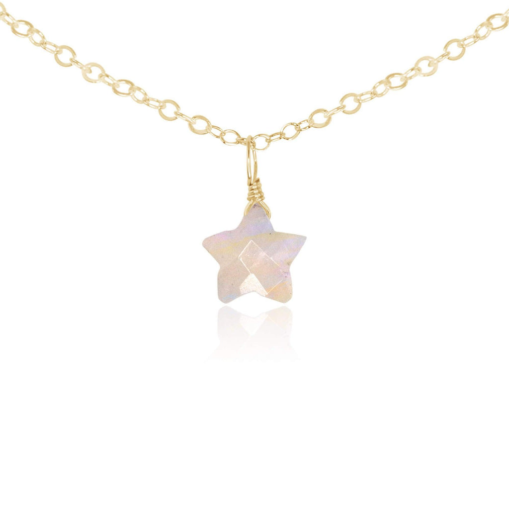 Rainbow Moonstone Tiny Star Pendant Choker Necklace - Rainbow Moonstone Tiny Star Pendant Choker Necklace - 14k Gold Fill - Luna Tide Handmade Crystal Jewellery