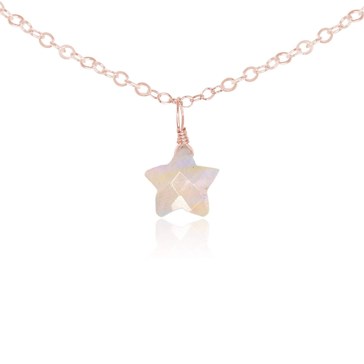 Rainbow Moonstone Tiny Star Pendant Choker Necklace - Rainbow Moonstone Tiny Star Pendant Choker Necklace - 14k Rose Gold Fill - Luna Tide Handmade Crystal Jewellery