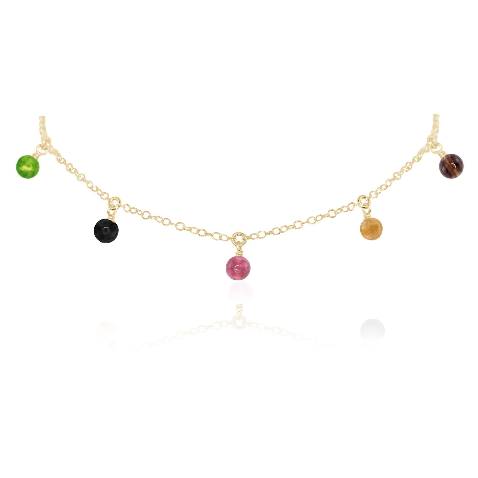 Rainbow Tourmaline Bead Drop Choker - Rainbow Tourmaline Bead Drop Choker - 14k Gold Fill - Luna Tide Handmade Crystal Jewellery