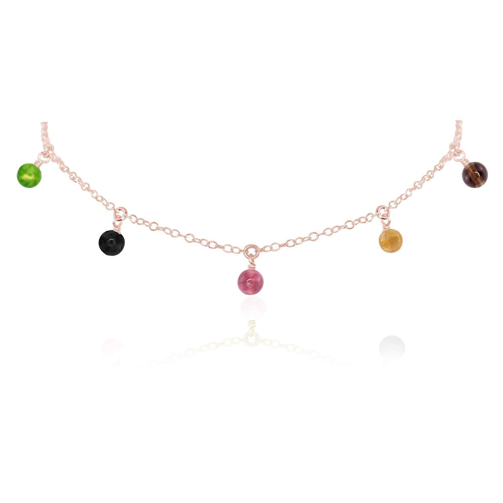 Rainbow Tourmaline Bead Drop Choker - Rainbow Tourmaline Bead Drop Choker - 14k Rose Gold Fill - Luna Tide Handmade Crystal Jewellery