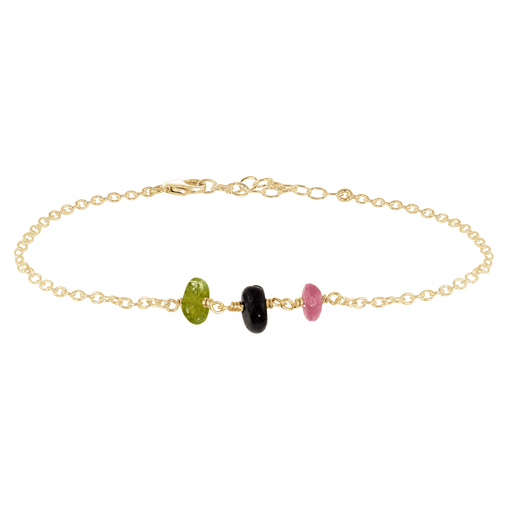 Rainbow Tourmaline Beaded Chain Anklet - Rainbow Tourmaline Beaded Chain Anklet - 14k Gold Fill - Luna Tide Handmade Crystal Jewellery