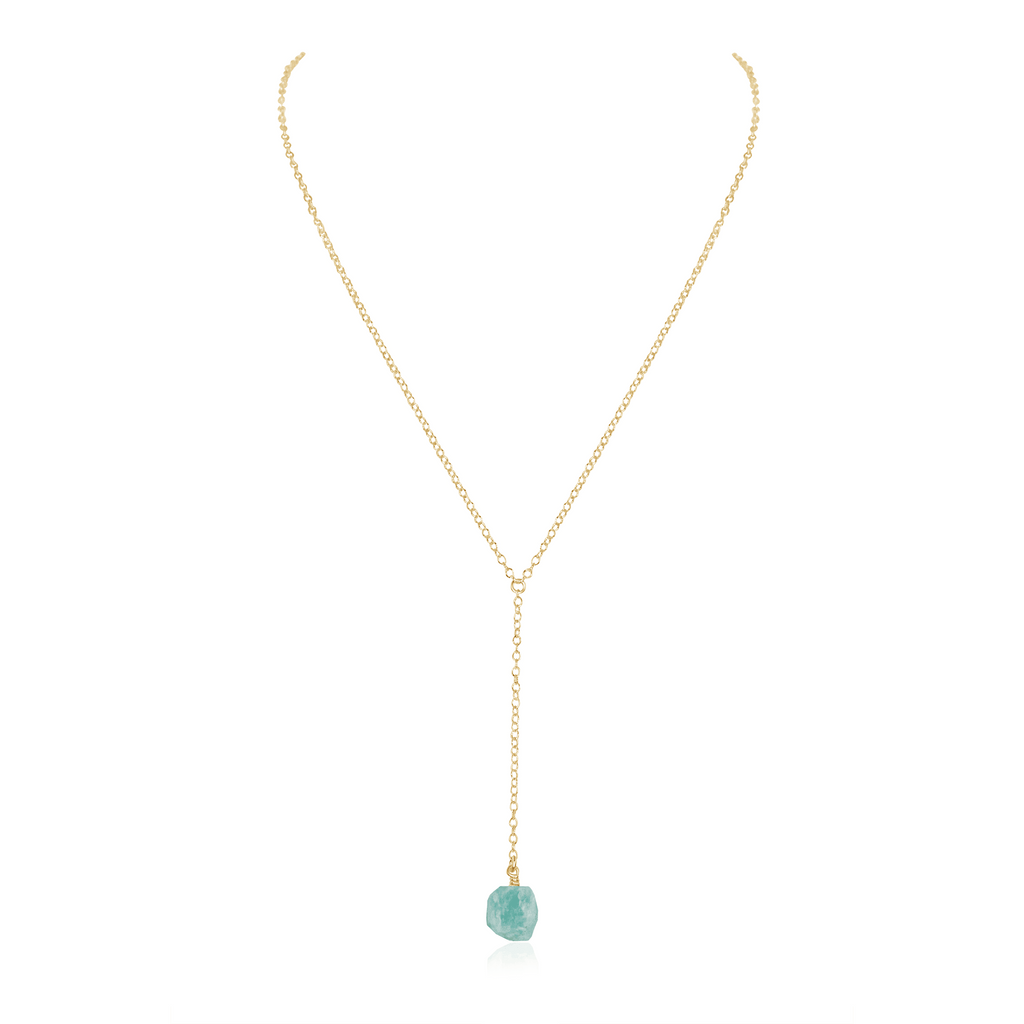 Raw Amazonite Crystal Lariat Necklace - Raw Amazonite Crystal Lariat Necklace - 14k Gold Fill - Luna Tide Handmade Crystal Jewellery