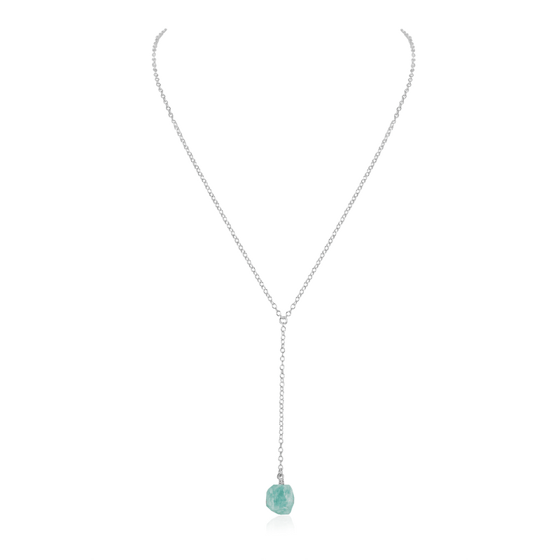 Raw Amazonite Crystal Lariat Necklace - Raw Amazonite Crystal Lariat Necklace - Sterling Silver - Luna Tide Handmade Crystal Jewellery