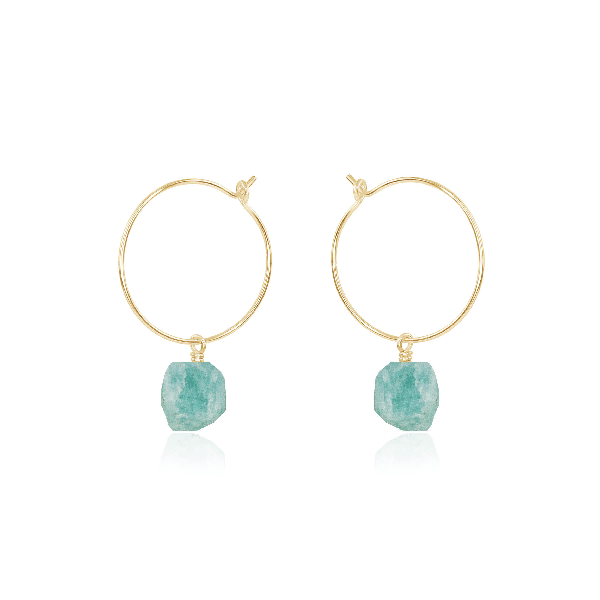 Raw Amazonite Gemstone Dangle Hoop Earrings - Raw Amazonite Gemstone Dangle Hoop Earrings - 14k Gold Fill - Luna Tide Handmade Crystal Jewellery
