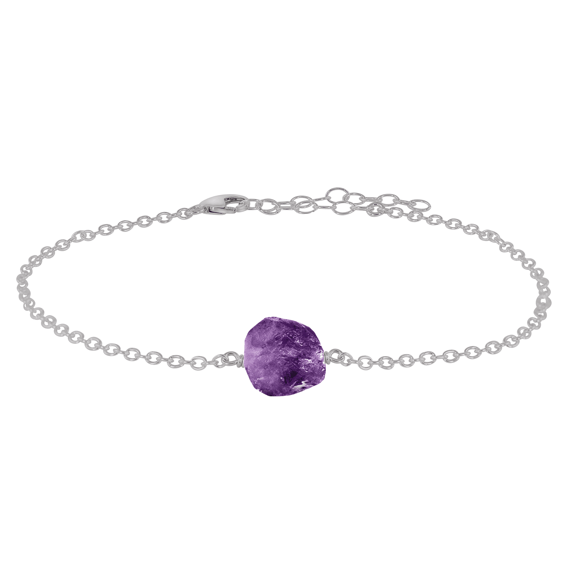 Raw Amethyst Crystal Nugget Anklet - Raw Amethyst Crystal Nugget Anklet - Stainless Steel - Luna Tide Handmade Crystal Jewellery