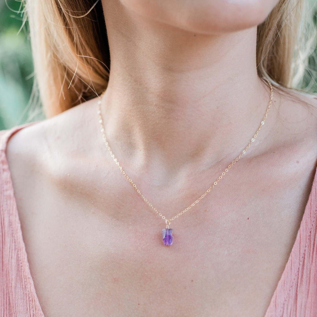 Raw Amethyst Natural Crystal Pendant Necklace - Raw Amethyst Natural Crystal Pendant Necklace - Sterling Silver / Satellite - Luna Tide Handmade Crystal Jewellery