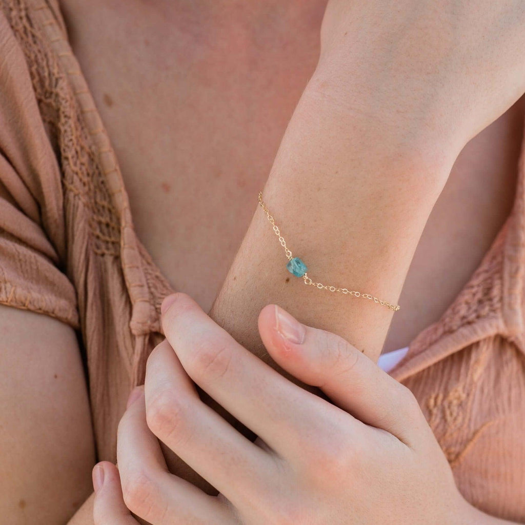 Raw Apatite Crystal Nugget Bracelet - Raw Apatite Crystal Nugget Bracelet - Sterling Silver - Luna Tide Handmade Crystal Jewellery
