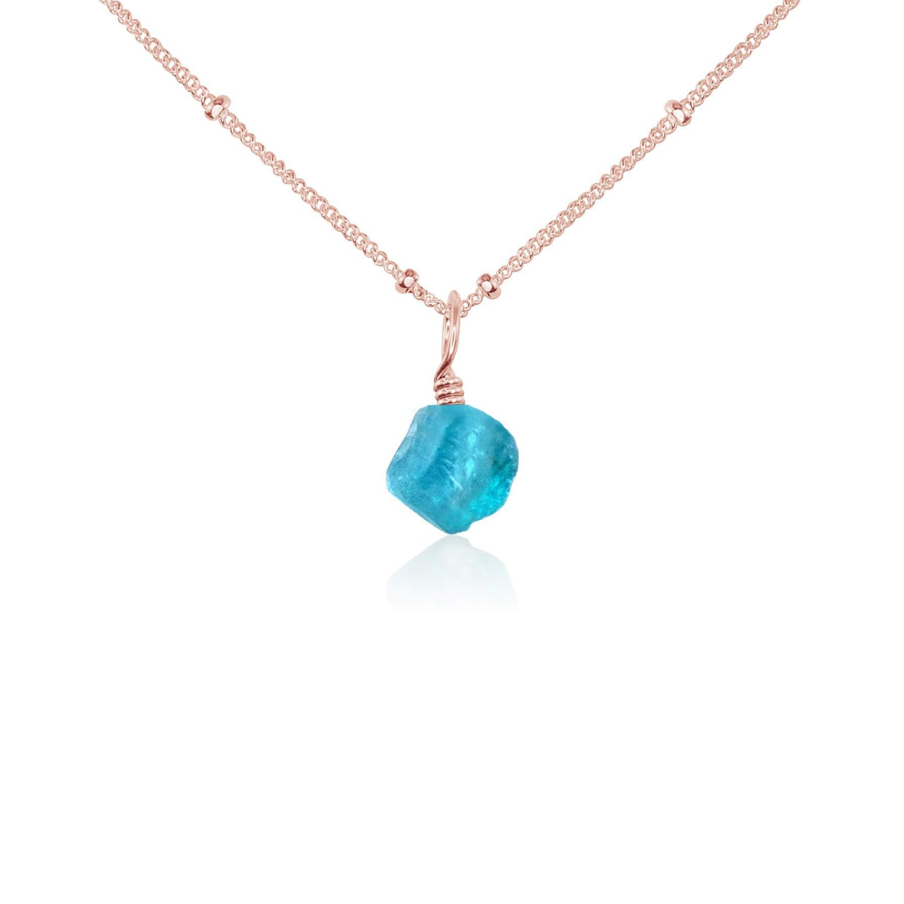 Raw Apatite Natural Crystal Pendant Necklace - Raw Apatite Natural Crystal Pendant Necklace - 14k Rose Gold Fill / Satellite - Luna Tide Handmade Crystal Jewellery