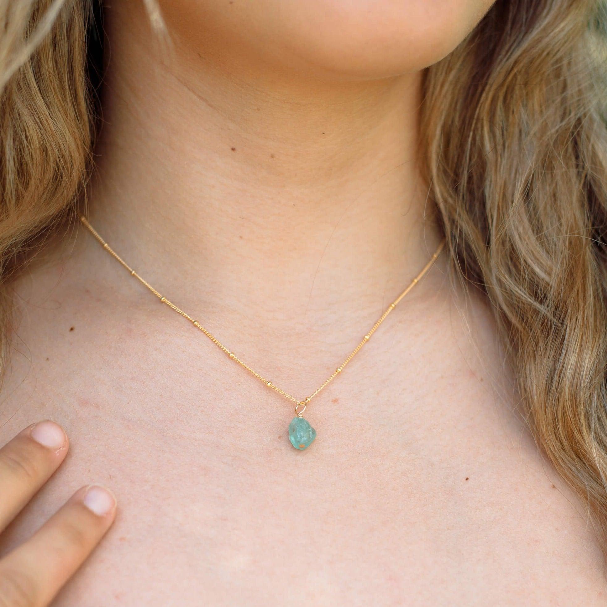 Raw Apatite Natural Crystal Pendant Necklace - Raw Apatite Natural Crystal Pendant Necklace - Sterling Silver / Satellite - Luna Tide Handmade Crystal Jewellery