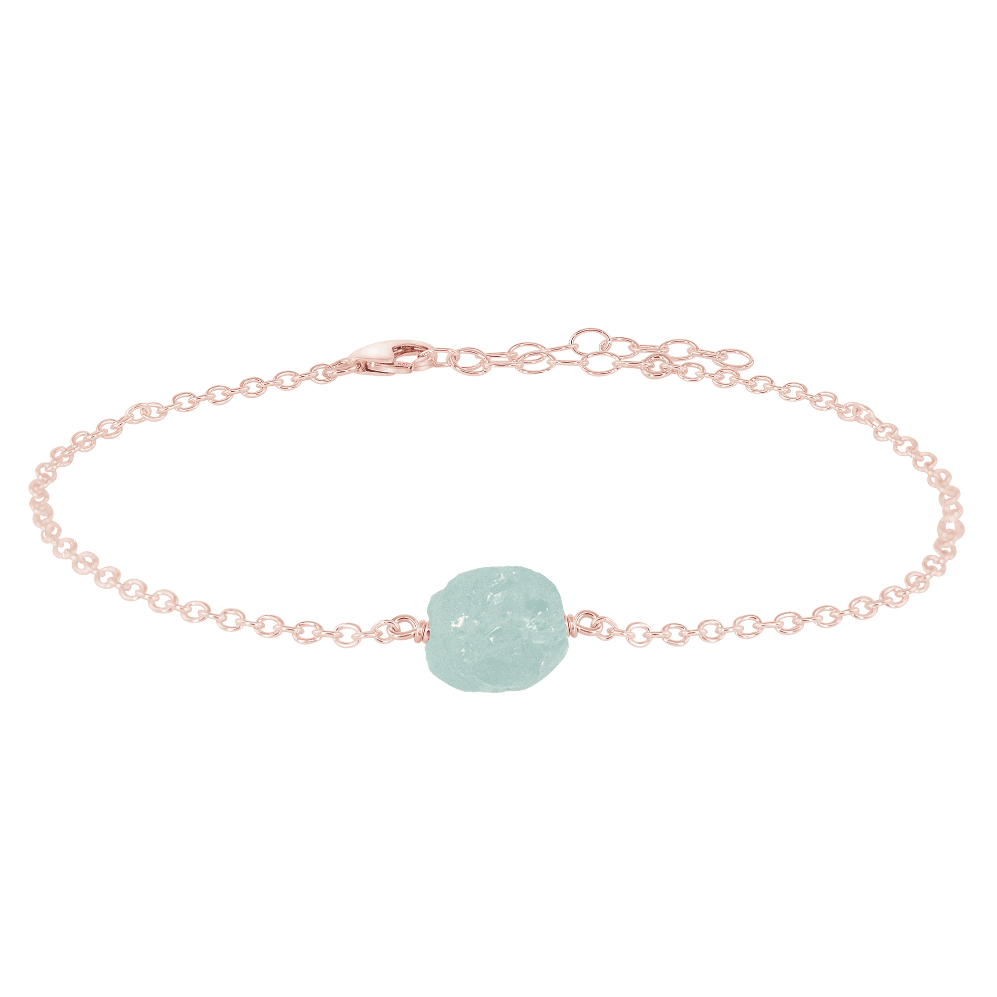 Raw Aquamarine Crystal Nugget Anklet - Raw Aquamarine Crystal Nugget Anklet - 14k Rose Gold Fill - Luna Tide Handmade Crystal Jewellery