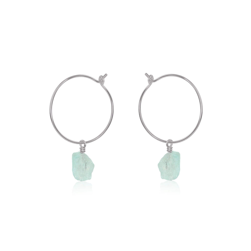 Raw Aquamarine Gemstone Dangle Hoop Earrings - Raw Aquamarine Gemstone Dangle Hoop Earrings - Stainless Steel - Luna Tide Handmade Crystal Jewellery