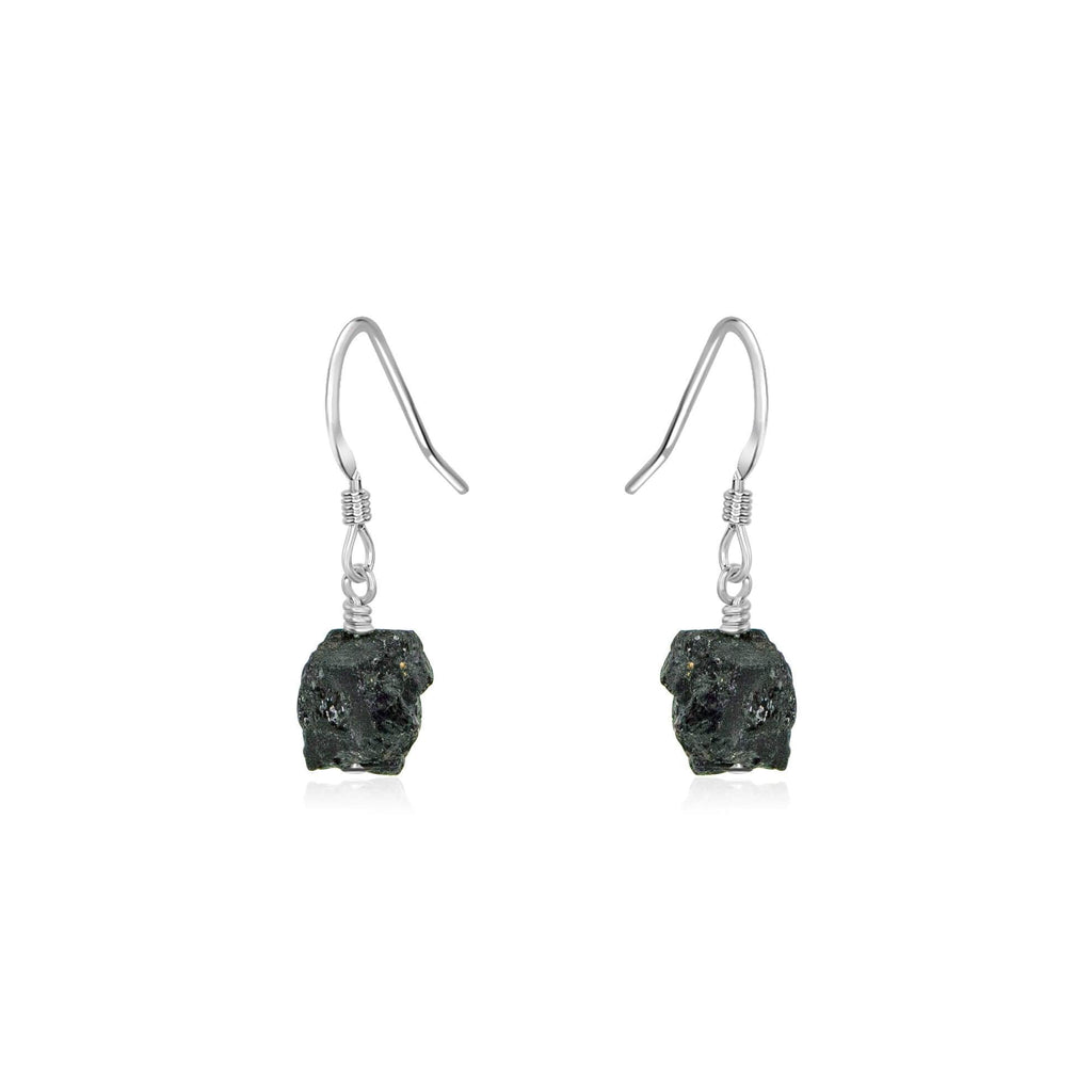 Raw Black Tourmaline Crystal Dangle Drop Earrings - Raw Black Tourmaline Crystal Dangle Drop Earrings - Sterling Silver - Luna Tide Handmade Crystal Jewellery