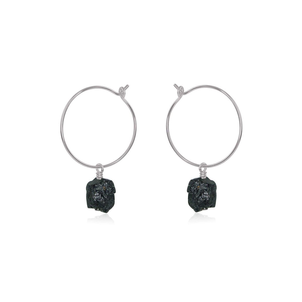 Raw Nugget Hoop Earrings - Black Tourmaline - Stainless Steel - Luna Tide Handmade Jewellery