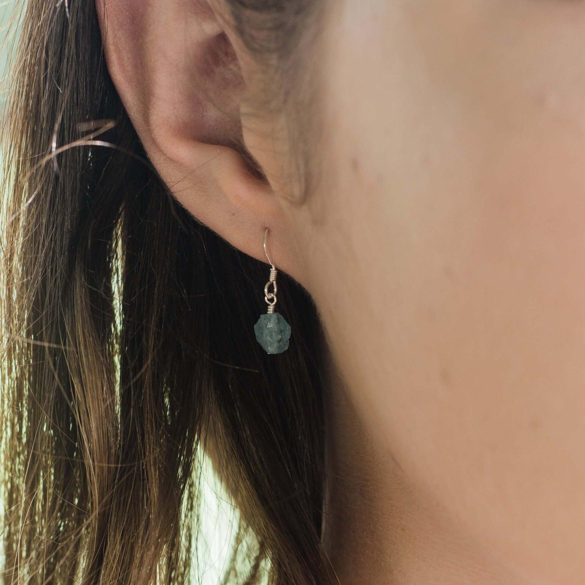Raw Blue Apatite Crystal Dangle Drop Earrings - Raw Blue Apatite Crystal Dangle Drop Earrings - 14k Gold Fill - Luna Tide Handmade Crystal Jewellery